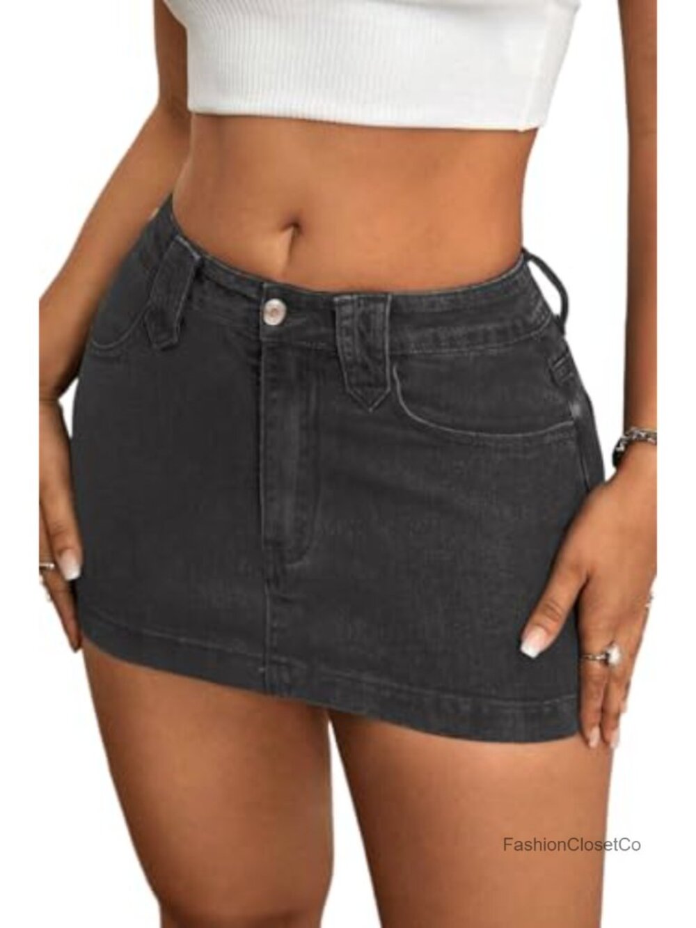 Y2k Stretchy Denim Mini Skirt Low Rise Bodycon Jean Skirt with Pockets